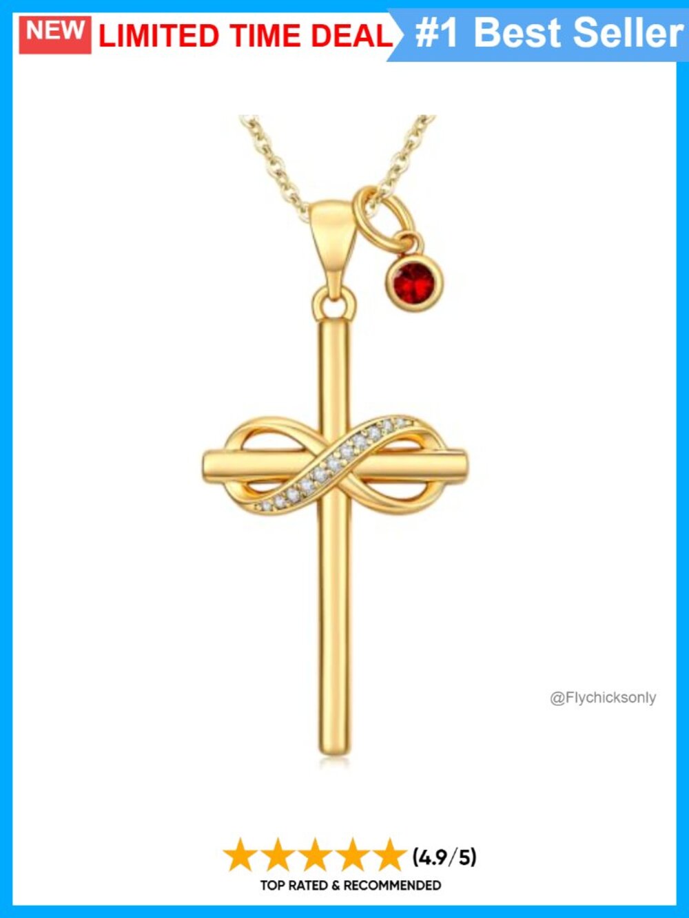 14K Gold Plated Infinity Cross Necklace Birthstone Pendant